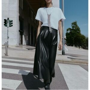 Zara Black Faux Leather Midi Skirt Large NWT